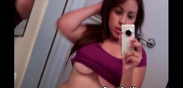  Gorgeous Busty Babe Shows Naked In A Mirror Selfie